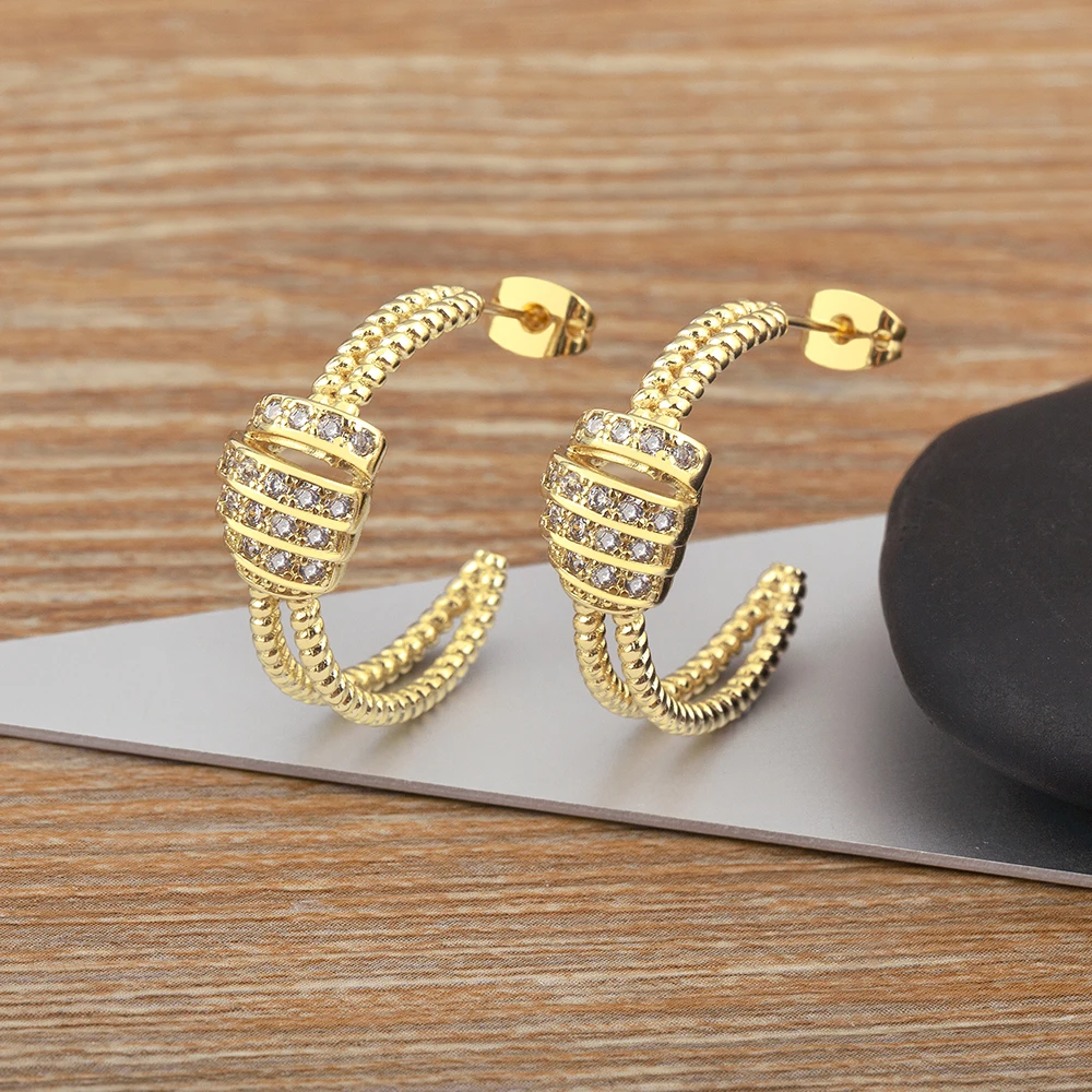Nidin New Fashion Inlaid Shiny Zircon Double Layer Charm Drop Earrings For Women Elegant Aesthetic Ear Jewelry Accessories Gifts