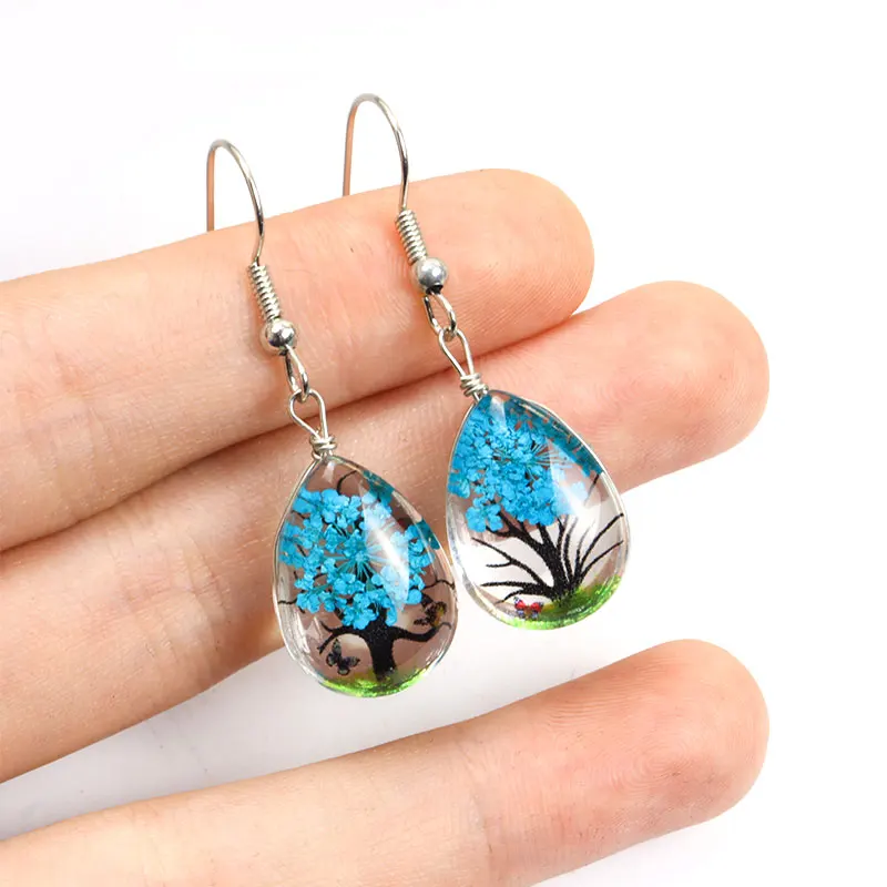 Fashion Dried Flower Elegant Earring For Women Plant True Flower Transparent Glass Daisy Drop Earring Handmade Jewelry Girl Gift