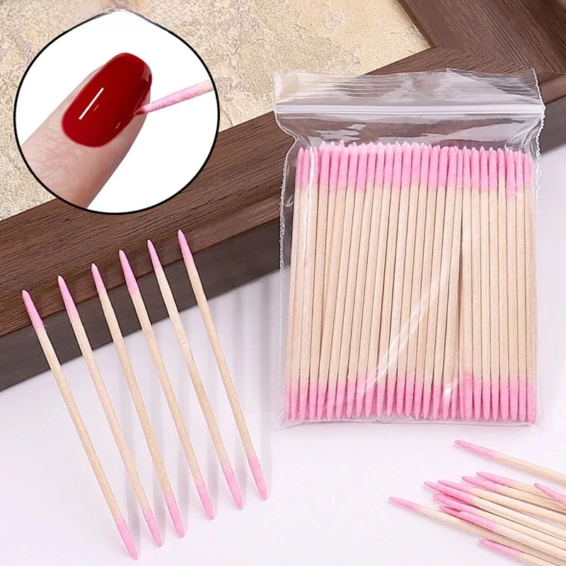 100/300/500 sztuk jednorazowe drewniane waciki podwójna główka szminka waciki do uszu czyszczenie rzęs waciki Manicure artykuły kosmetyczne — 2