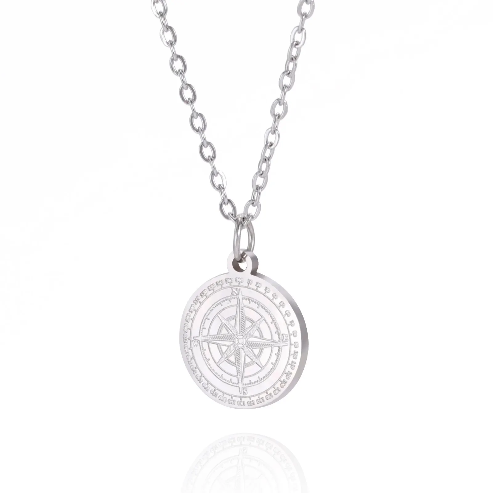 Round Coin Compass Pendant Necklace for Men Women Viking Star Butterfly Stainless Steel Choker Jewelry Hip Hop Accessories Gift