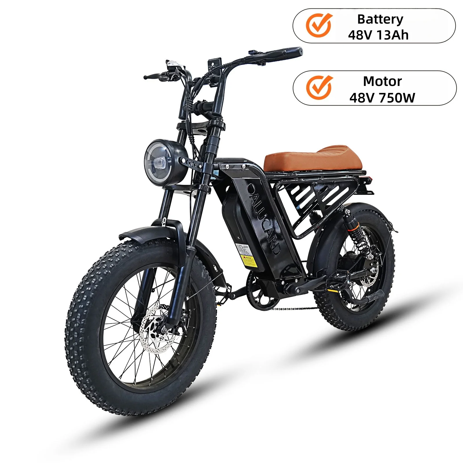 

Электрический велосипед для взрослых, широкие шины 20 дюймов, мотор 750 Вт, аккумулятор 48 В 13 Ач, максимальная скорость 45-50 км/ч, двойная подвеска.