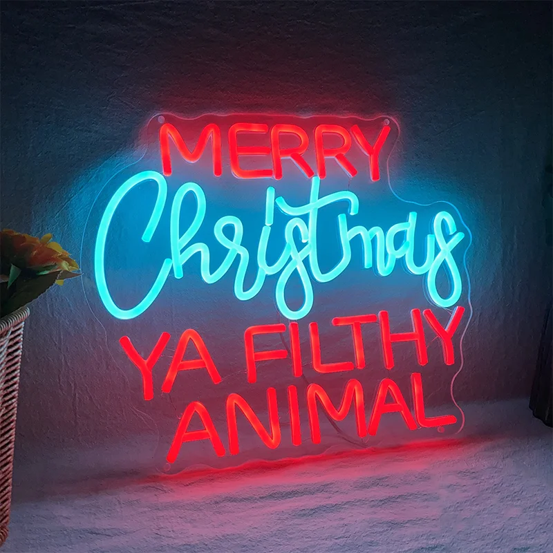 Merry Christmas Ya Filthy Animal Neon Sign Custom Santa Claus LED Neon Light Christmas Gift Xmas Gift Shop Store Home Bar Decor