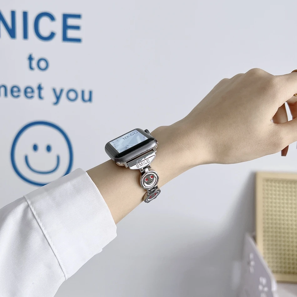 ابتسامة الفرقة ل أبل سلسلة ساعة الترا 8 7 SE 6 5 4 3 49 مللي متر سوار معدني حزام IWatch 38 مللي متر 40 41 مللي متر 42 44 مللي متر 45 مللي متر حزام الساعات