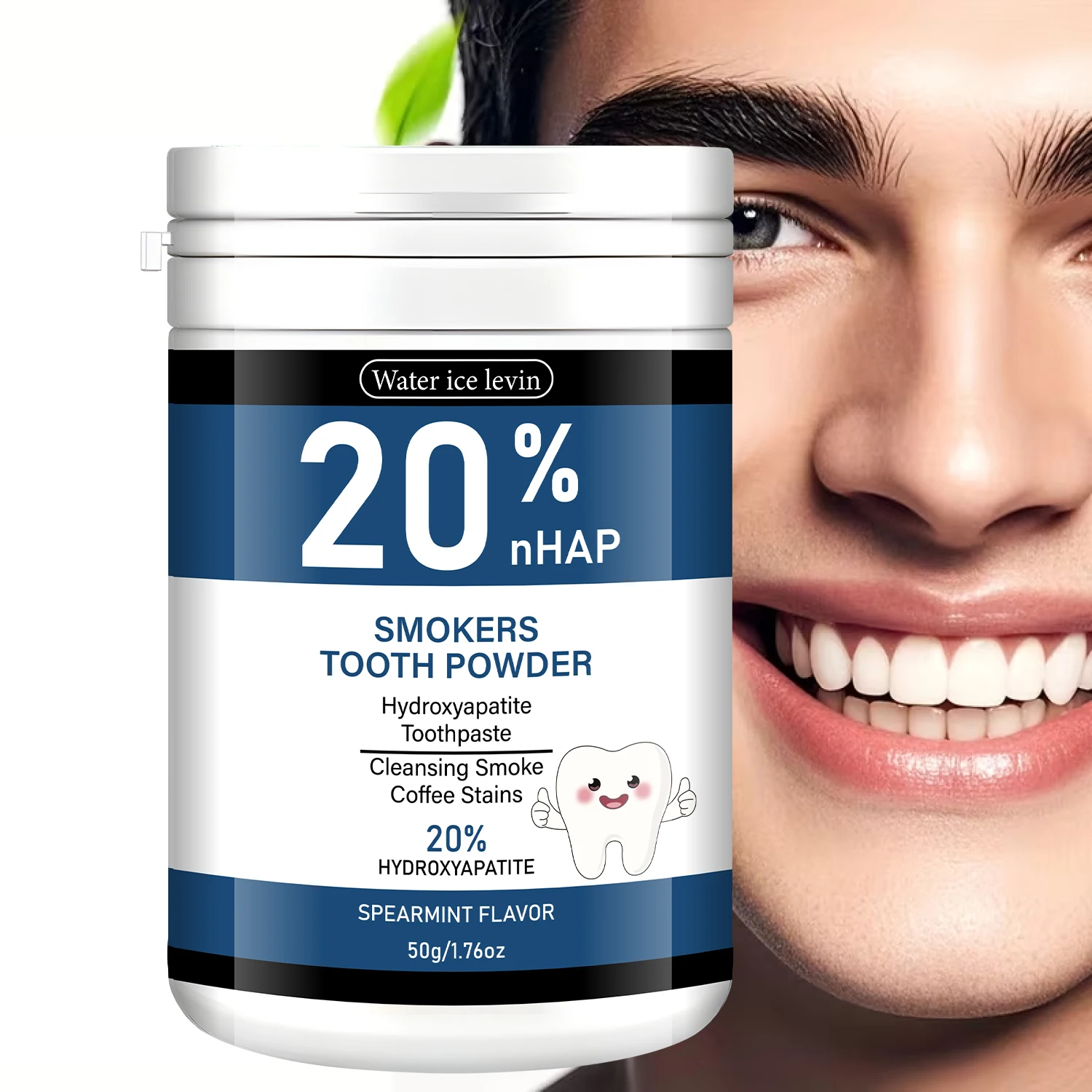 Polvo dental de hidroxapatita al 20% para fumadores, elimina las manchas de café y humo, cuidado de las encías y menta verde aliento fresco.