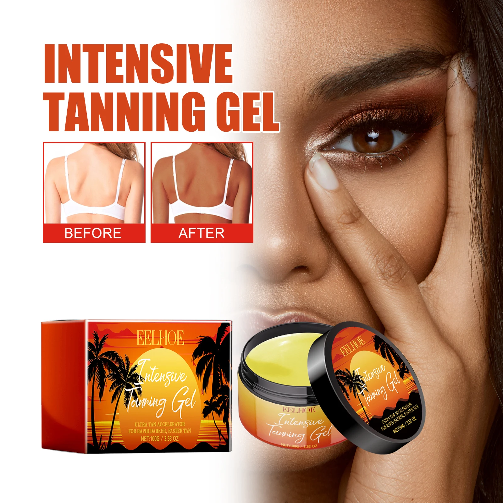 

100g Eelhoe Darkening Care Gel Beach Summer Fast Natural Tan Hydrating Firming Skin Bronze Glow Confidence Boost Tanning Gel