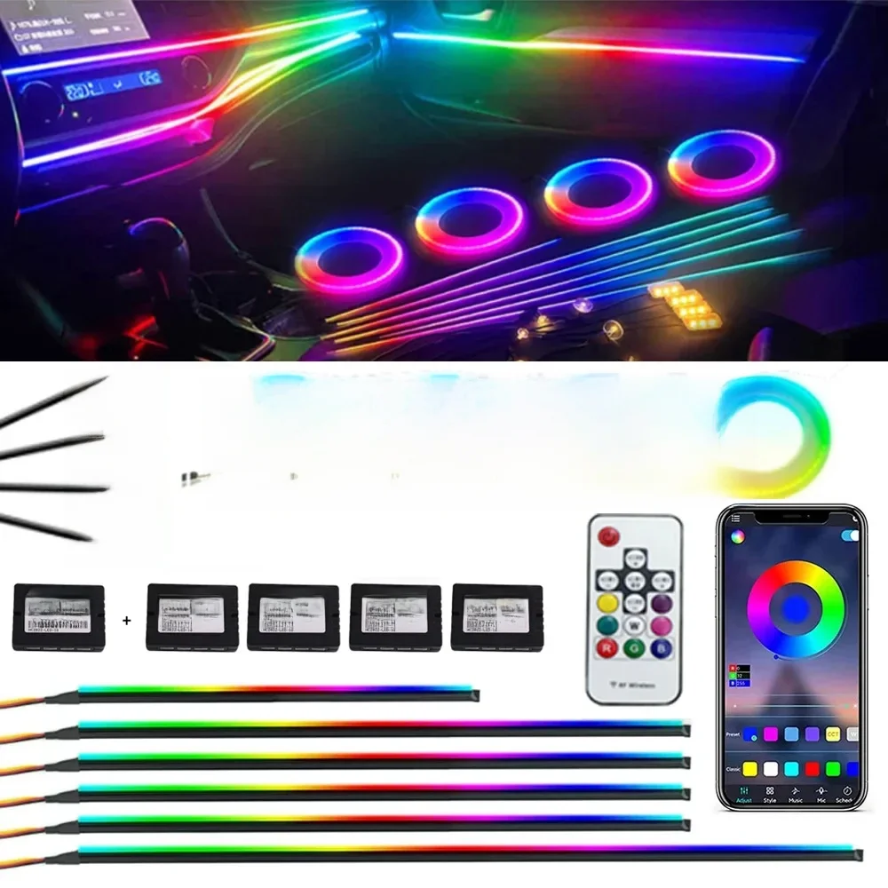 18/22 w 1 Led Car Interior Ambient 64 213 Color RGB Rainbow Symphony App Bluetooth Remote Interior Acrylic Atmosphere Lamp 12V — 2