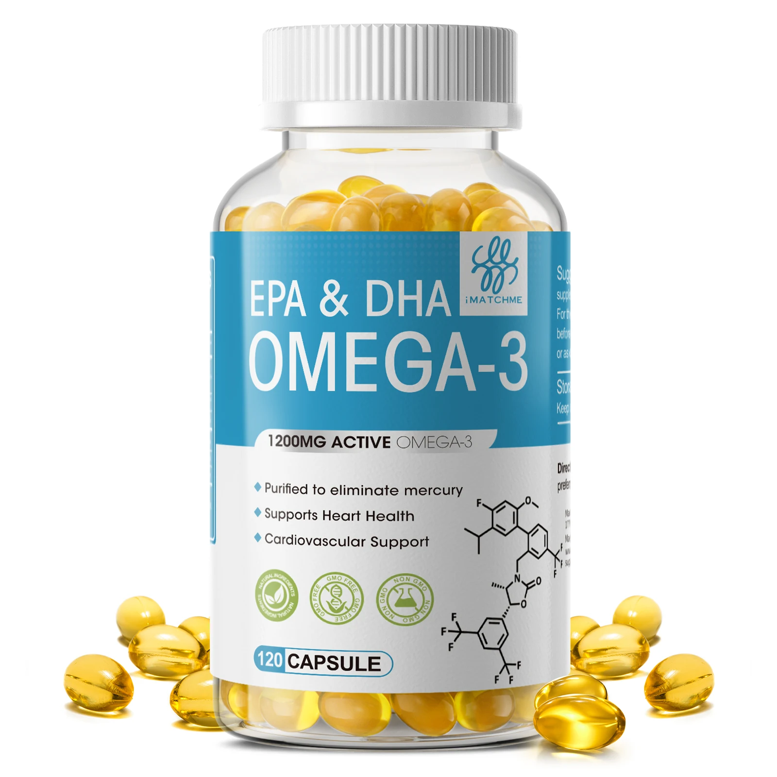 IMATCHME 120PCS Vegan OVEGA-3 Capsules Daily Supplement, Rich DHA & EPA, Supports Brain, Eye & Heart Health Great Taste Better Absorption Proven Purity Sustainable