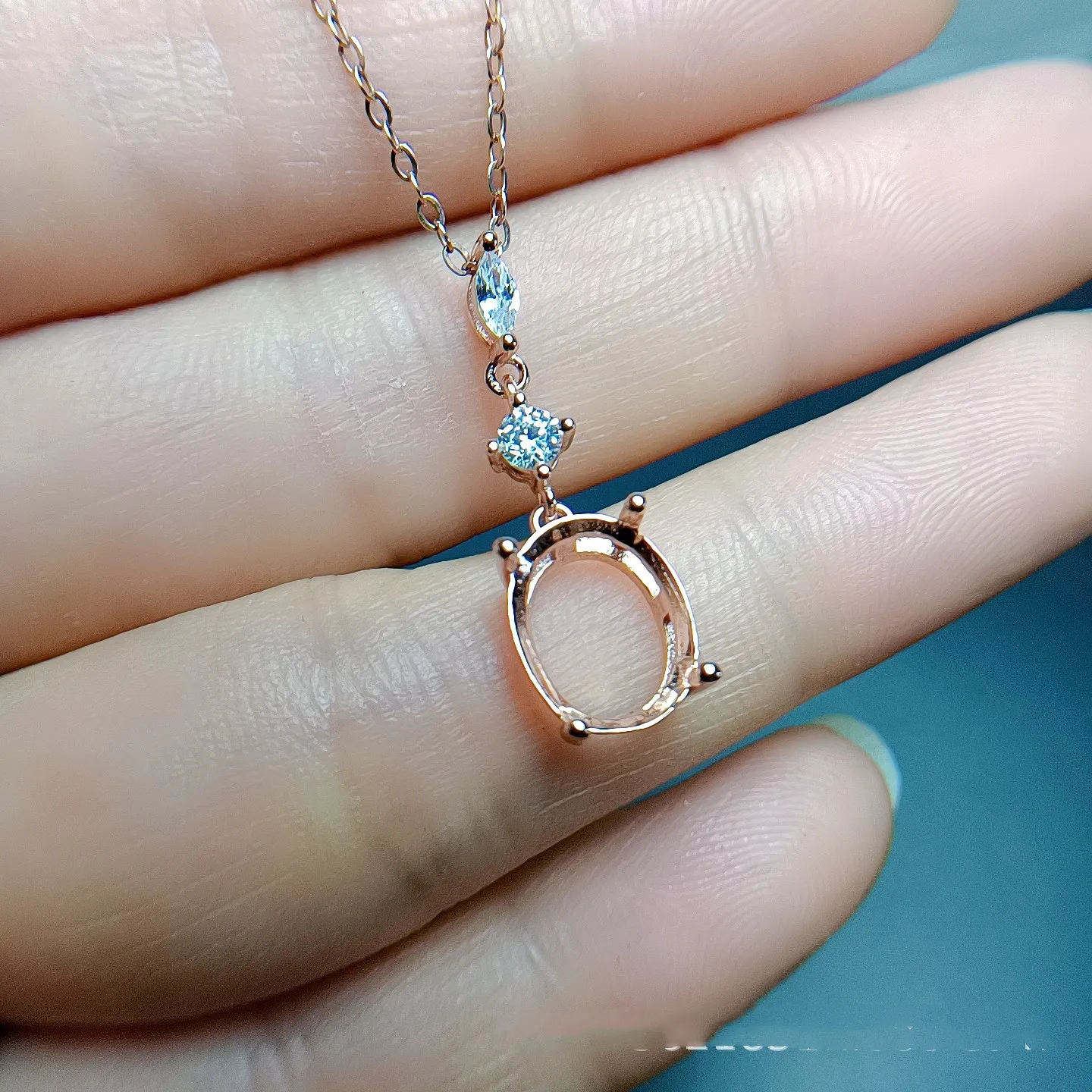 S925 silver pendant with oval shape, 8 * 10mm silver tray plated with 18K white gold, rose gold, and 3 colors for women