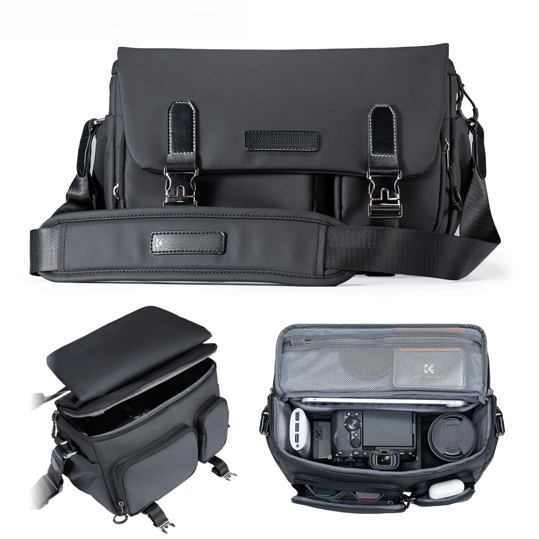 Torba na ramię do aparatu K&F CONCEPT z zamkiem błyskawicznym i klamrą, torba fotograficzna podróżna na ramię do aparatów Canon Sony Nikon Fuji DSLR SLR i akcesoriów. — zdjęcie produktu 7