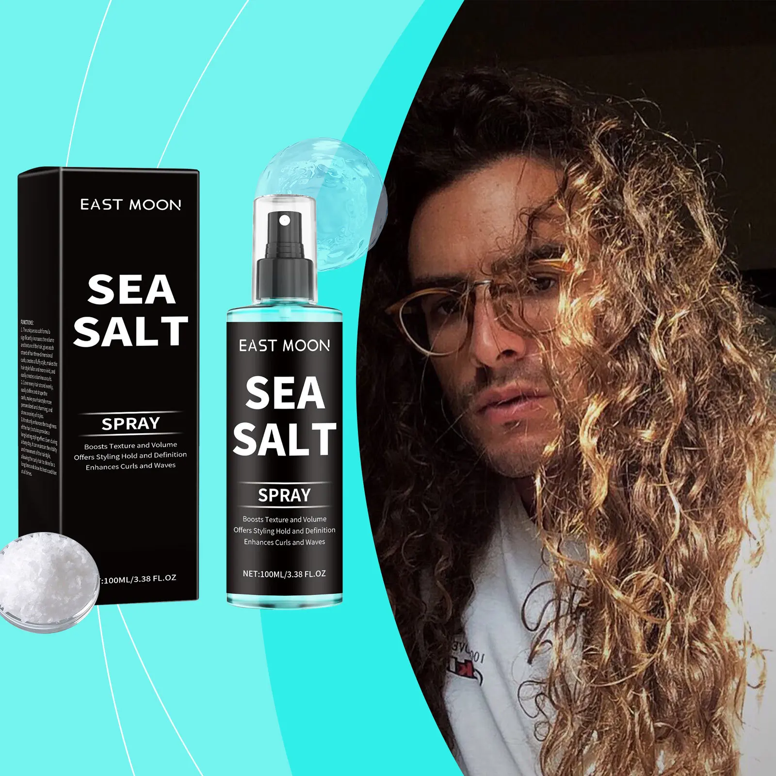 

East Moon 100ml Sea Salt Curly Hair Spray Long Lasting Hair Styling Fluffy Thicken Volumizing Nourish Fashion Hair Elastin Spray