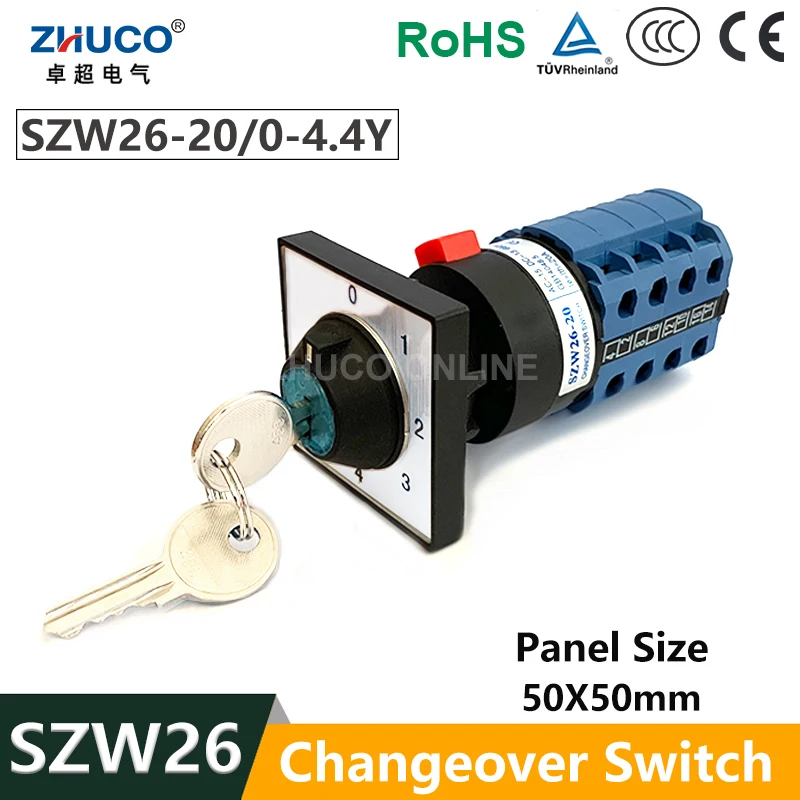 ZHUCO SZW26/LW26-20/0-4.4Y 5 Positions 16 Screws Custom Rotary Cam Metal Key Switch For 20A 660V Ultrasonic Mask Machines