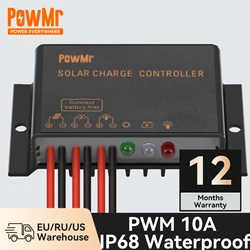 PowMr Waterproof Solar Charge Controller 12V 24V PWM 10A IP68 Battery Regulator for Lead-Acid Battery