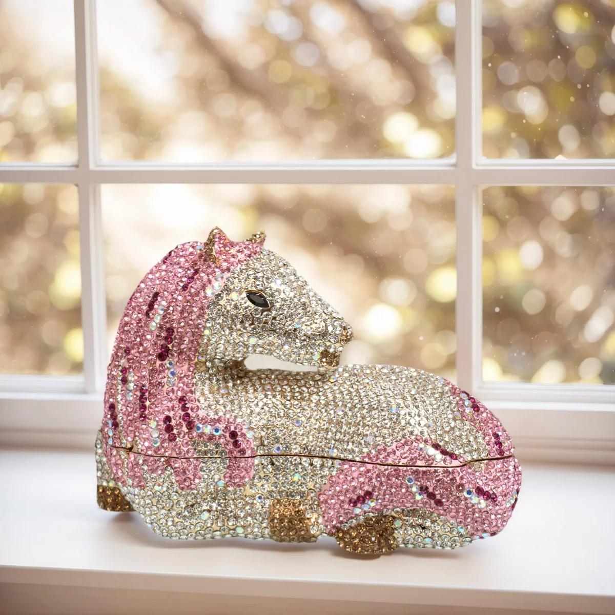 

Cute Women Horse Shape Crystal Evening Bag Luxury Rhinestone Animal Clutch Purse Full Diamond Handbag for Party Cocktail