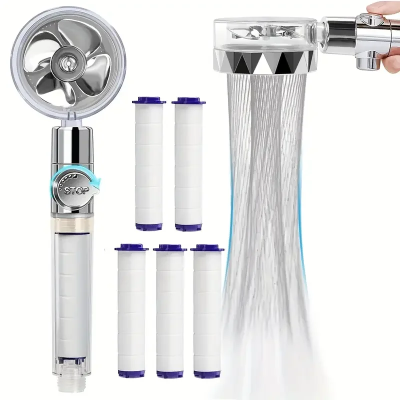 360 ° Rotierenden Turbine Fan Handheld Dusche Kopf Hochdruck Wasser Sparen Spray Dusche Filter Bad Zubehör