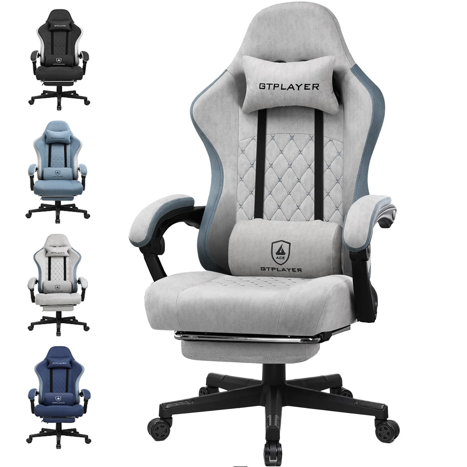 GTPLAYER Gaming Chair Ergonomischer Gaming Sessel Schreibtischstuhl mit Stoffoberfläche, Federsitzkissen, Verbindungsarmlehnen