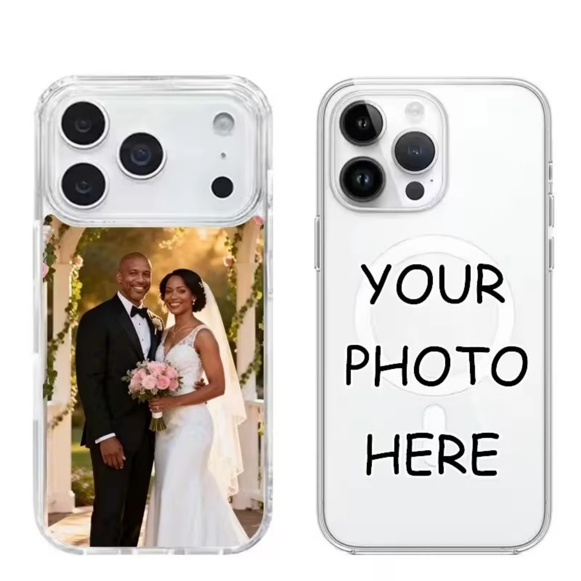 Magnetic Case For iPhone 13 11 12 15 16 14 18 17 Pro Xs Max Plus Mini X XR 16e 17e Air DIY Customized Wedding Photo Clear Cover view 4