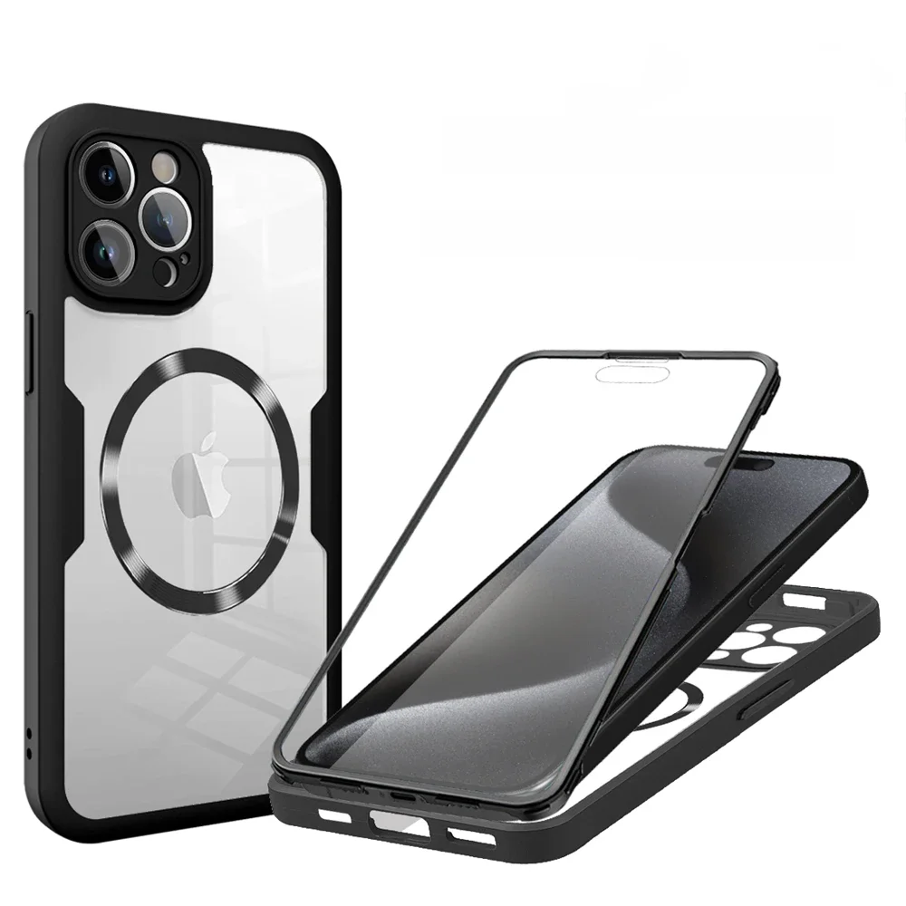 360 Full Body Transparent Magnetic For Magsafe Phone Case For iPhone 16 15 11 12 13 14 Pro Max 15 Plus Wireless Charging Cover — zdjęcie produktu 7