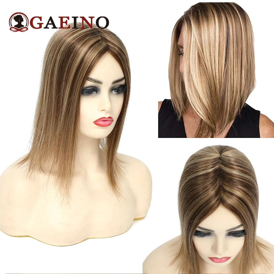 GAEINO 7x10cm Hair Toppers Straight Natural Black Hairpiece 100% Human Hair Toppers for Women Clip in Hair Extension 10''-16''