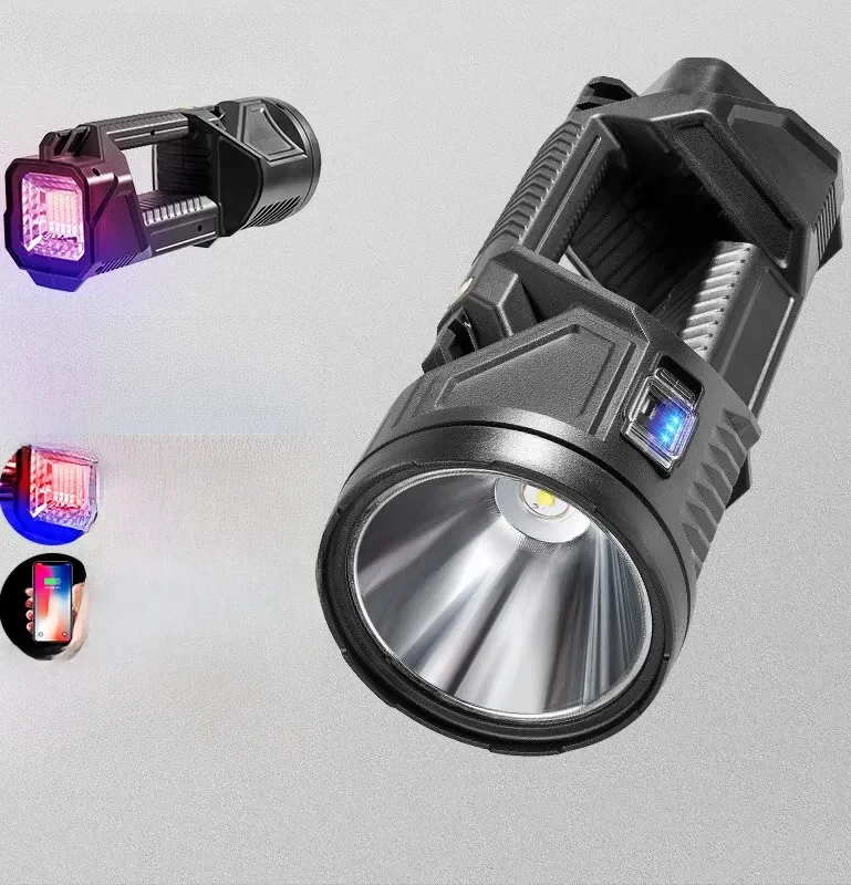 Image of Portable Powerful Searchlight with Large Capacity Lithium Battery Rechargeable Handheld Flashlight Featuring Power Bank Function