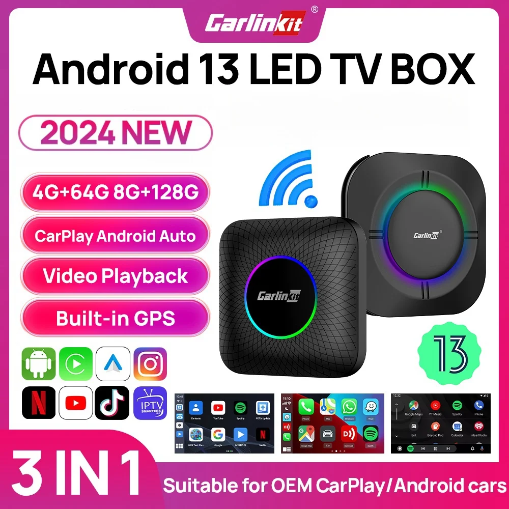 CarlinKit Wireless CarPlay Android Auto Wireless AI Box Spotify 3 In 1 Smart TV Box for Mazda Toyota Mercedes Peugeot Volvo Kia