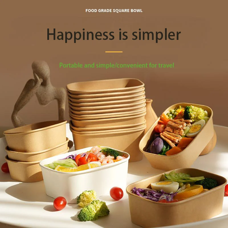 

25pcs/set Disposable Lunch Box Kraft Paper Square Paper Bowl Take Away Box Salad Box Paper Box Lunch Box Dessert Food Container