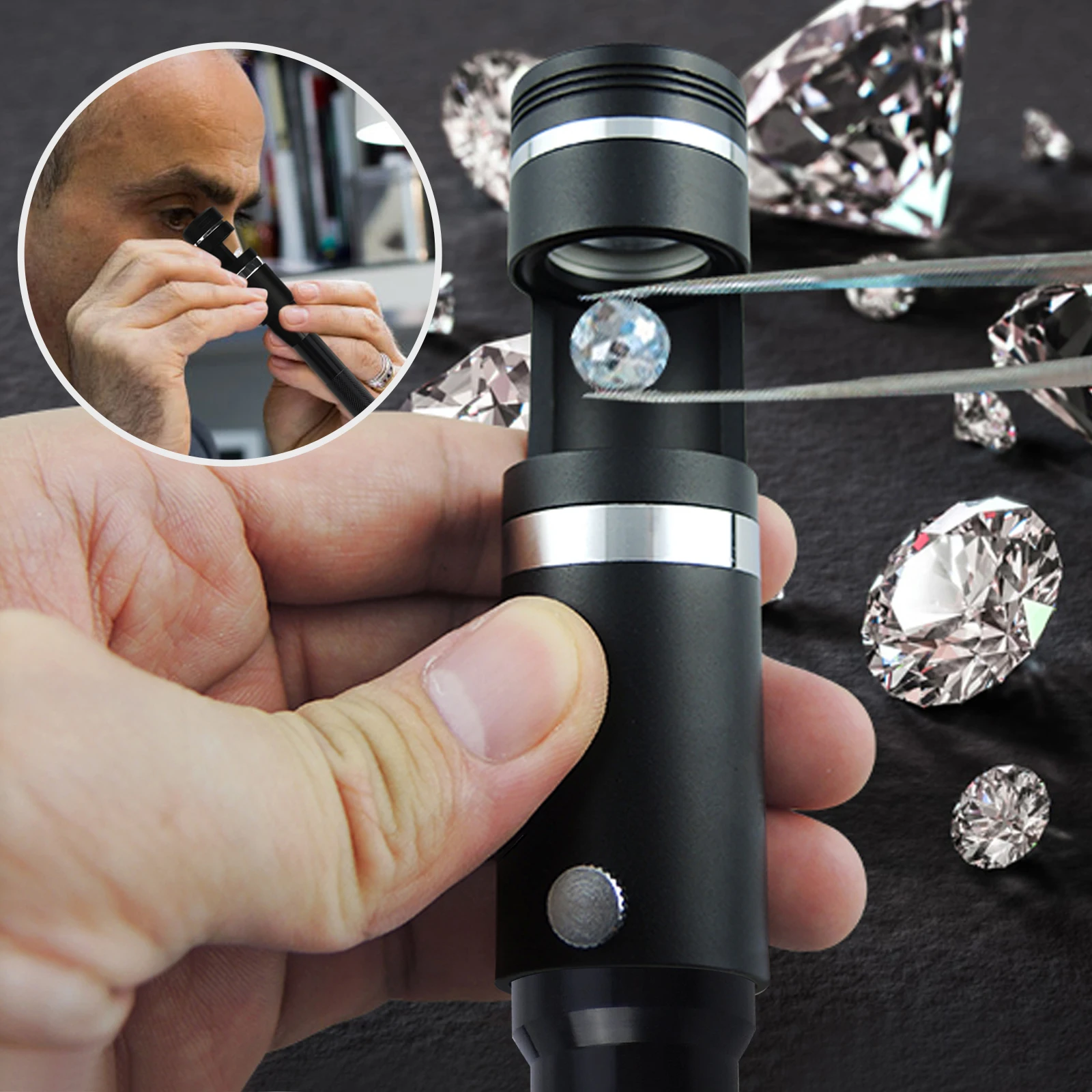 10X Darkfield Loupe for Gemstone Inspection 18mm Professional Jewelry Magnifier, LED Flashlight, Detects Fracture-Filled Diamond