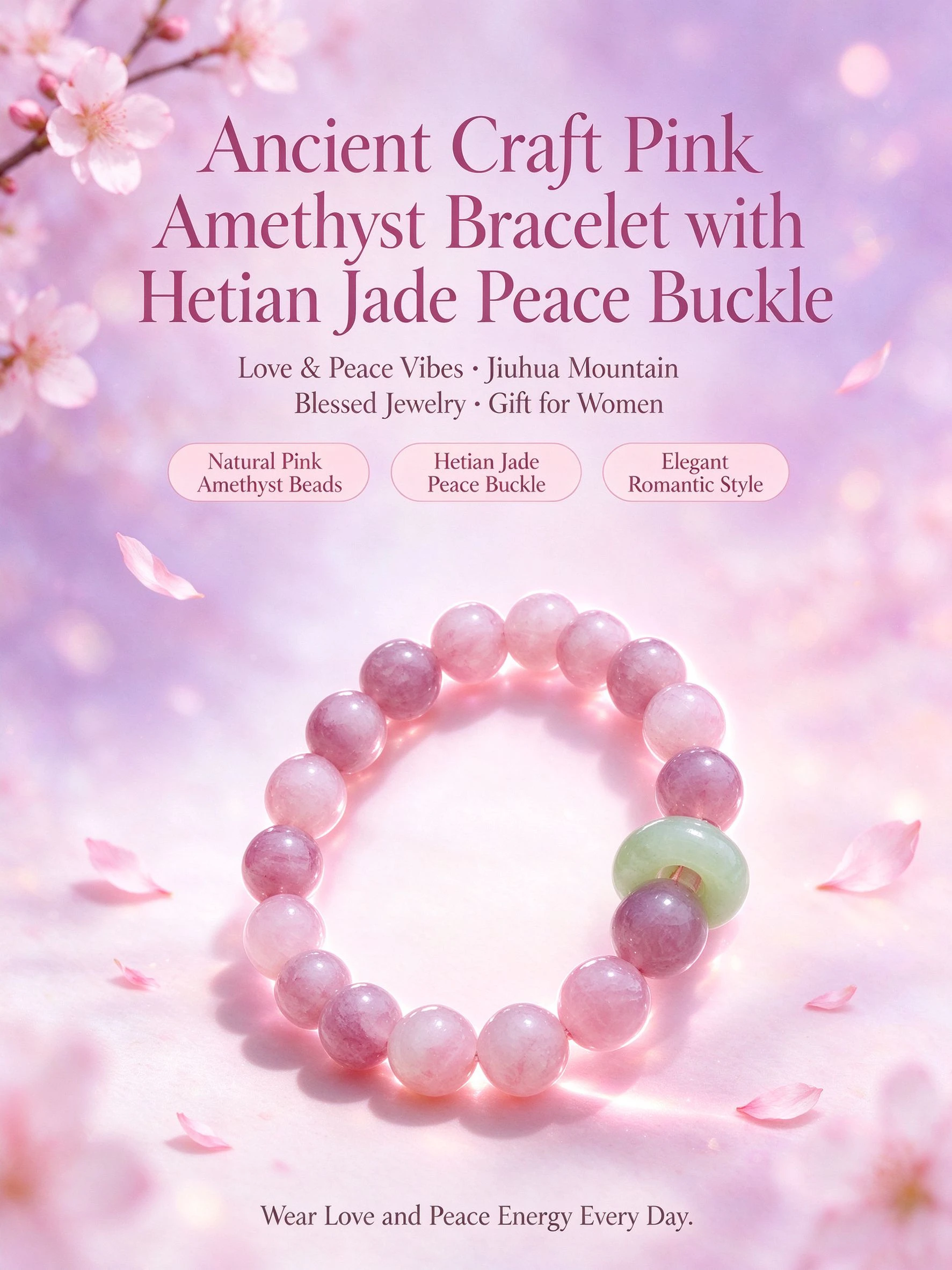 Women's Purple Rose Quartz Beaded Bracelet, Natural Purple Crystal Beads, Elastic Stretch Cord, Abundance Energy Ornament, Xmas Present for Ladies