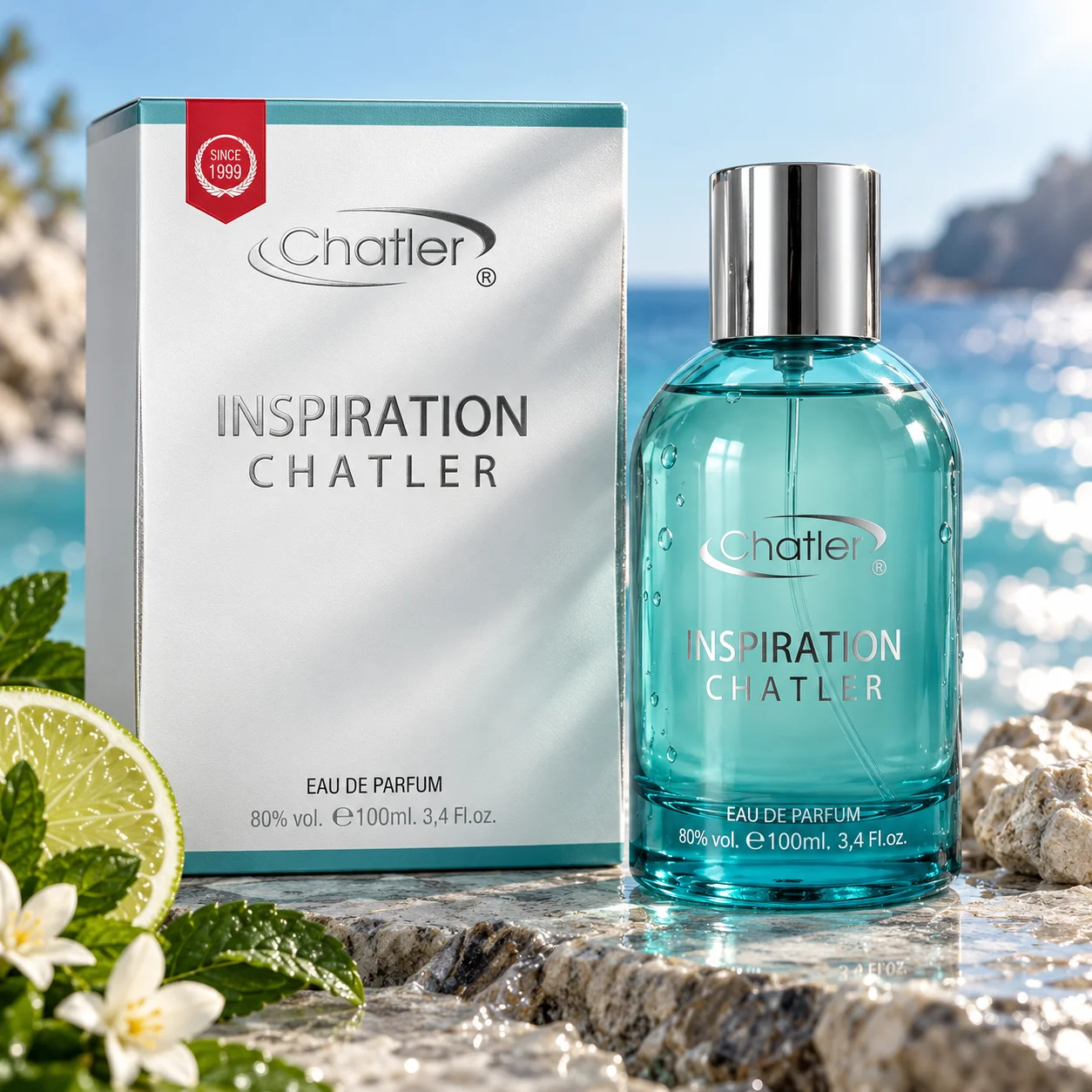 Inspiration 100 ml – Chatler. Eau de parfum unisexe, parfum frais aux notes d’agrumes et de bois, avec des touches de zeste de cidra, de bergamote calabraise, d’orange sicilienne, de néroli tunisien, de gingembre, de cannelle de Ceylan, d’ambroxane, de thé noir et de bois de guaiac.