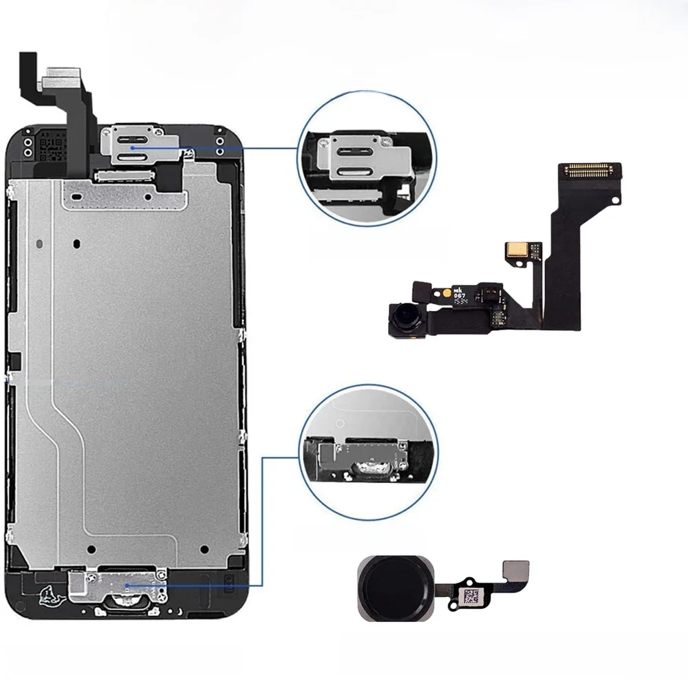 Pełny zestaw części zamiennych ekranu LCD do iPhone'a 6 6s Plus Przedni aparat fotograficzny Przycisk Home Elastyczny kabel Słuchawka Śruby ze wspornikiem — zdjęcie 2