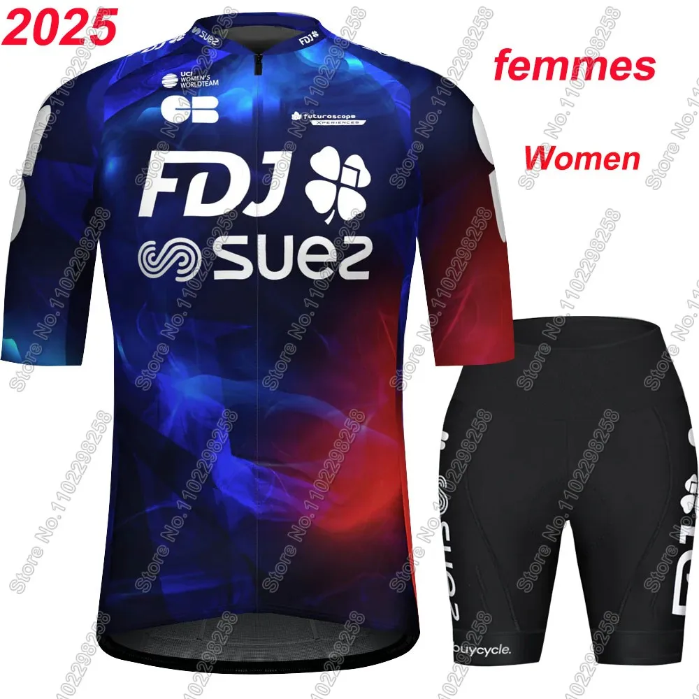 2025 FDJ SUEZ Women Cycling Jersey Set team France-Groupama Blue Cycling clothing Road Bike Shirts Suit Bicycle Pants MTB Ropa