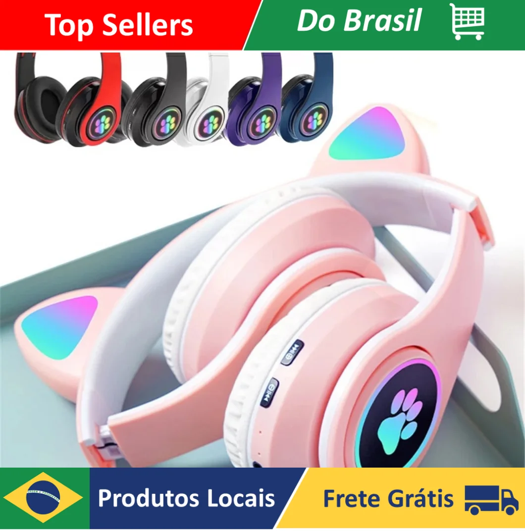 ￼Earphone Cat Ear Cat Ear Bluetooth Ear With Led Rgb Headphone