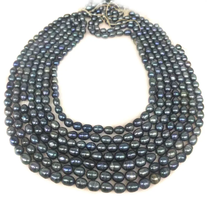 

16 inches 6-7mm Black Natural Rice Fresh Water Pearls Loose Strand
