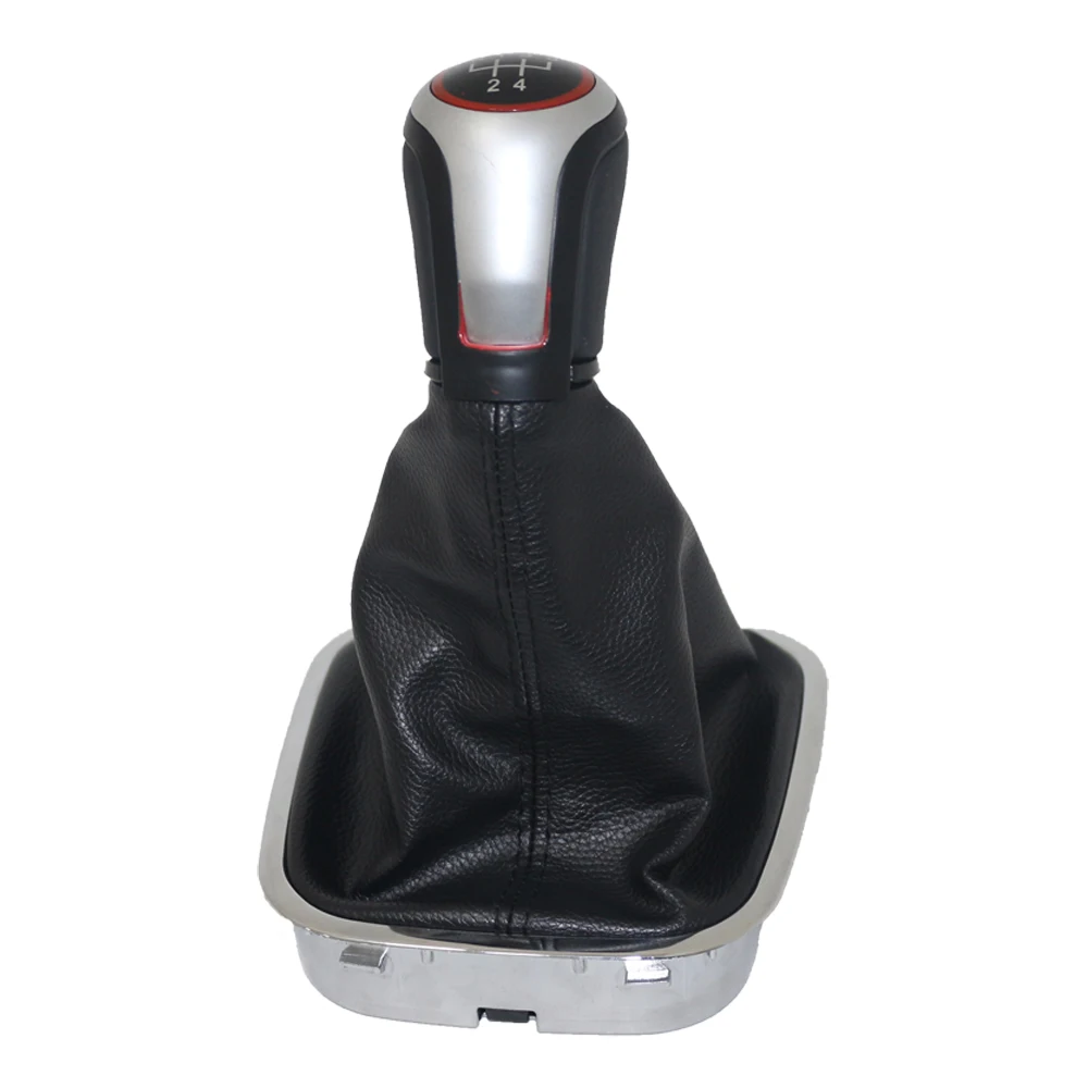 5 Speed Car Shift Gear Knob With Chrome Leather Boot For VW Polo 6R Polo Sedan 2010 2011 2012 2013 2014 2015 2016 2017