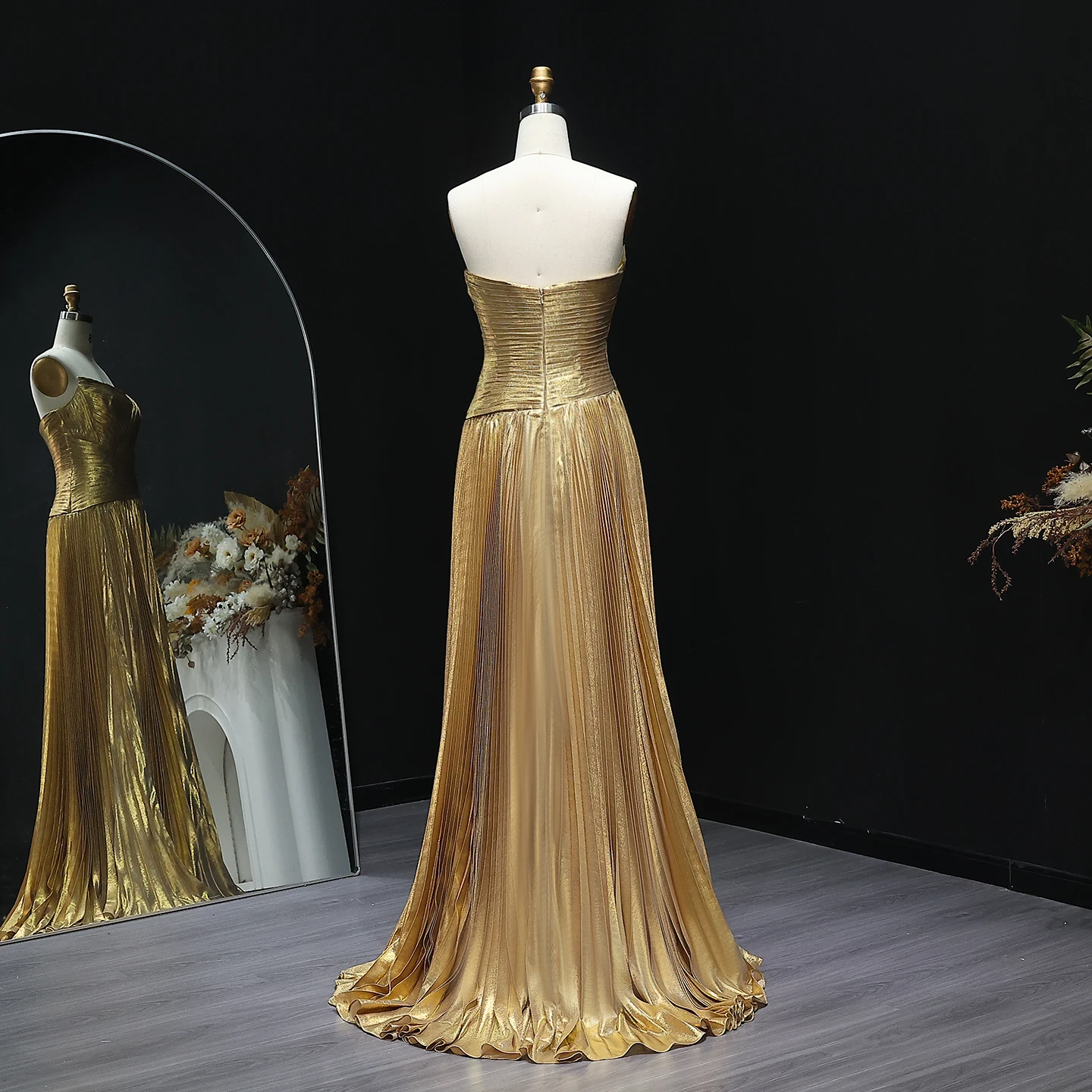 Sharon Said Dubai Elegant Gold Evening Dress with Strapless Draped for Women Wedding Party Gown SF208 Customized image 6