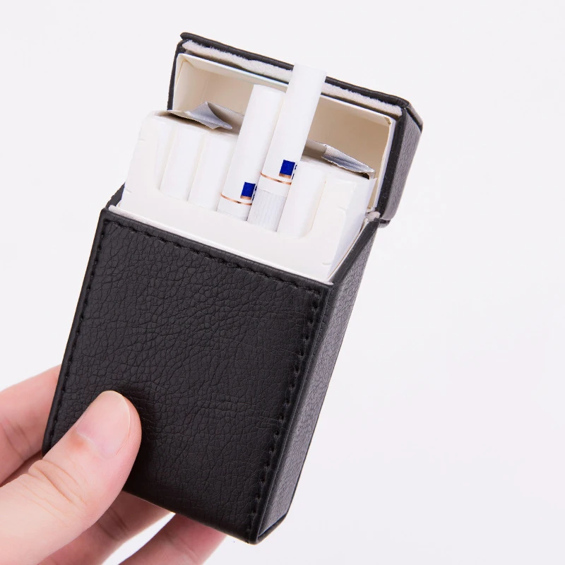 Hot Holds 20 Cigarettes PU Leather Storage Box Magnet Adsorption Clamshell Cigarette Case Smoking Accessories Men Gift