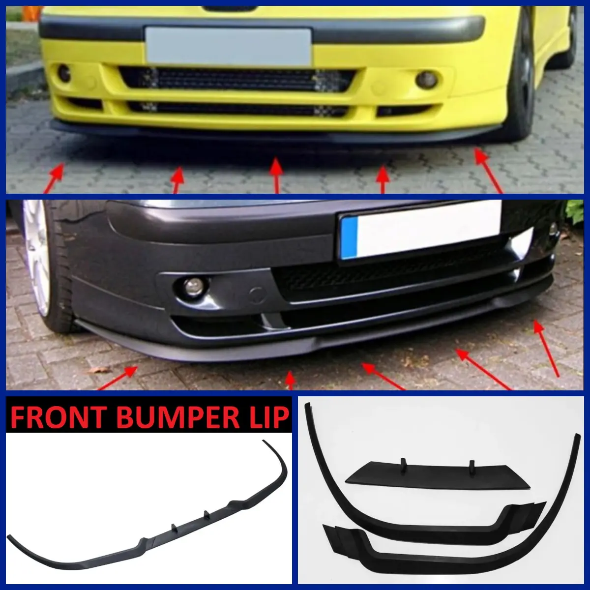 For Seat Ibiza MK2 MK3 CUPRA R FRONT SPOILER BUMPER LIP Euro Spoiler Lip Universal 3 pcs Body Kit Splitter Car Accessories Style