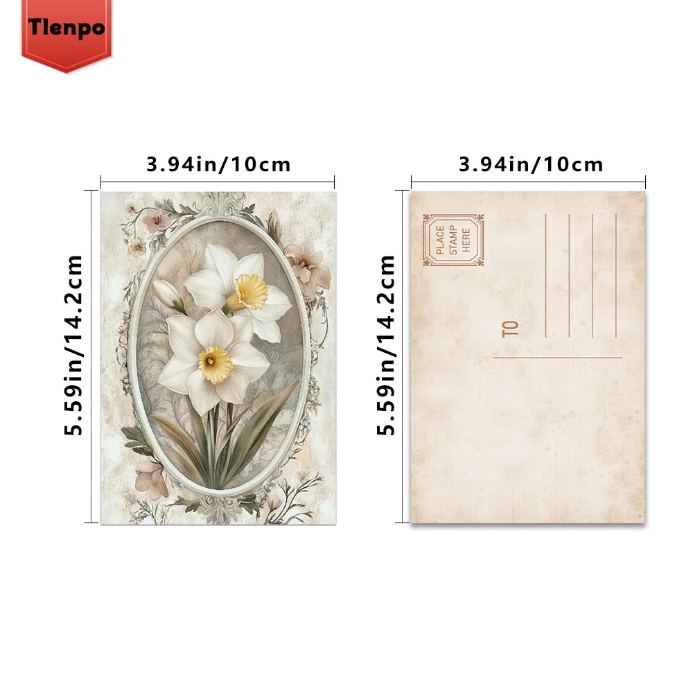 32pcs, retro floral series postcards, country style, roses, lavender, tulips, wall decorations, for mailing and collection