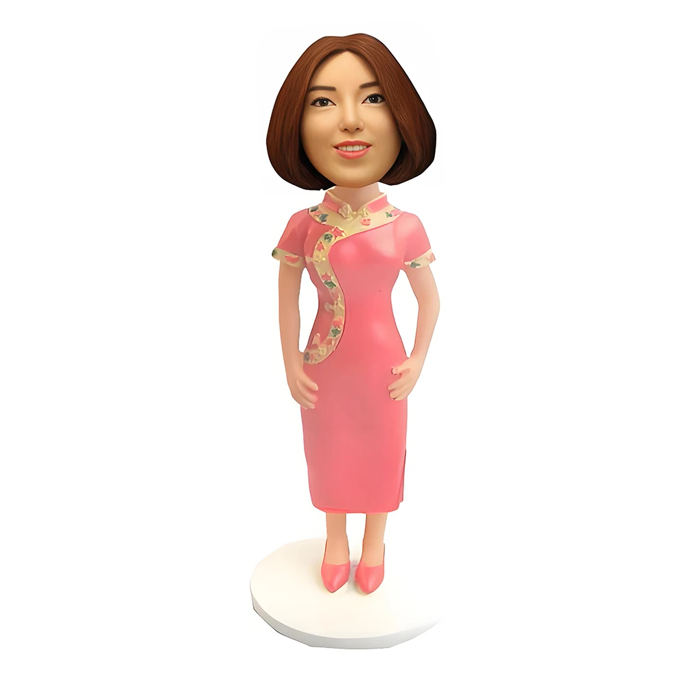 Custom Asian Lady Bobblehead,Handmade Chinese Cheongsam Bobble Head,Chi-pao Sculpture Office Decoration Based on Your Photo