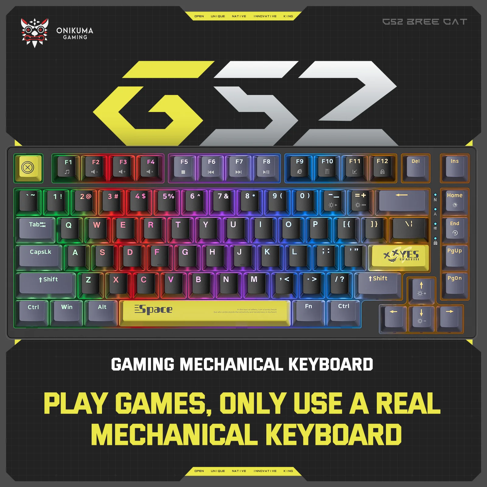 ONIKUMA G52 Wired Mechanical Keyboard 20 Kinds of Colorful Lighting Gamer Mechanical Keyboard For Windows and IOS System