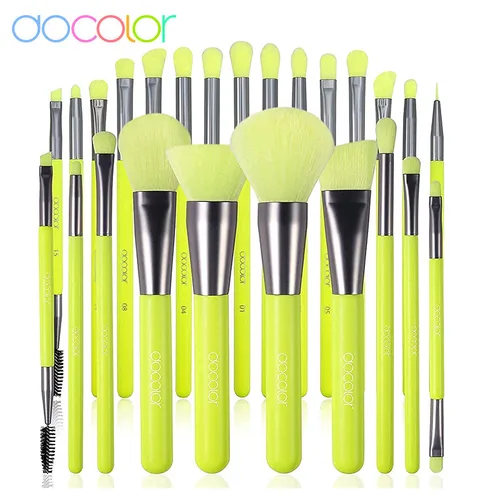 Docolor-Juego de brochas de maquillaje profesionales, color verde neón, mezcla de base, polvo facial, colorete, corrector, sombras de ojos, herramientas de pincel de maquillaje,maquillajes para mujer