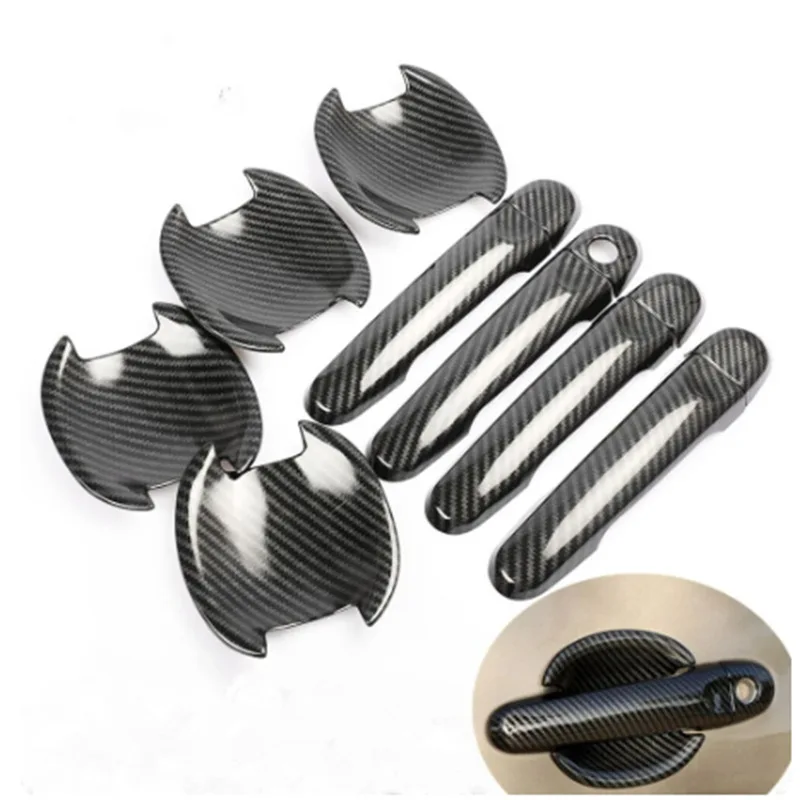 غطاء مقبض باب لملصقات ألميرا المشمسة nlatio Versa V-Drive 17 لزينة نيسان من ألياف الكربون إكسسوارات خدش سوداء 2012 2013 2014 2015 2016 2017 2018 #4