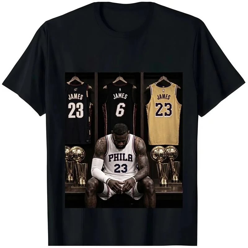 LeBron Philadelphia 76ers Vintage Graphic Print Pure Cotton Crew Neck Fitted Cut All-Season Sports Top, Cold Wash Recommended