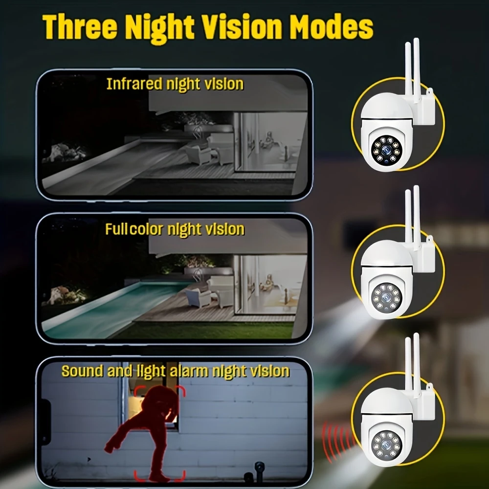 Cámara Vigilancia WiFi 2.4GHz inalámbrica 1080P HD para interiores,, Protección Completa de 360°, Visión Nocturna en Color, Audio