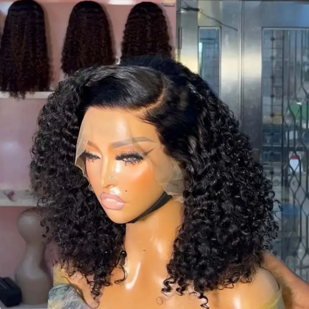 

200% Density Deep Curly Short Bob Wigs 13x4 Lace Front Wigs Brazilian 100% Human Hair Natural Deep Wave 4x4 Lace Closure Bob Wig