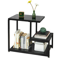 SoBuy®FBT65-SCH side table with glass top sofa table glass table coffee table with 3 shelves Black, BHT approx.: 65x55x35cm