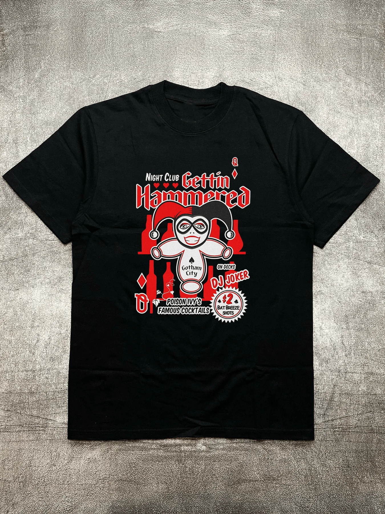 

Men's Black Crew - Neck Short - Sleeve Cotton T - Shirt (200g) with Nightclub Joker Theme Heat - Transfer Print