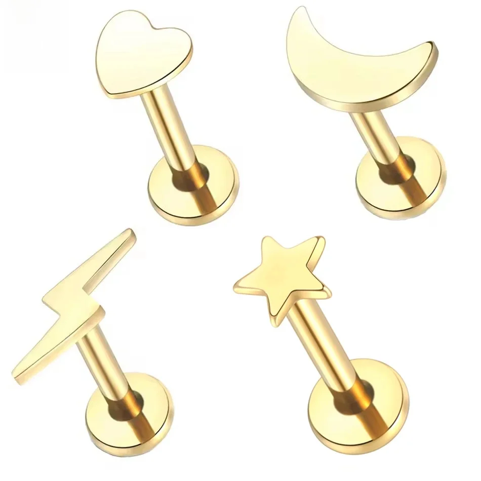 1Pc G23 Titanium Lip Ring Labret Piercing Heart Moon Star Ear Tragus Cartilage Internally Threaded Helix Piercing Body Jewelry — 2