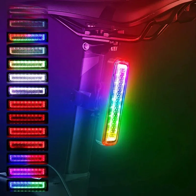 Feu arrière de vélo LED Ultra lumineux, Rechargeable par USB, lampe de poche d'avertissement, 7 couleurs, étanche, accessoires de vélo