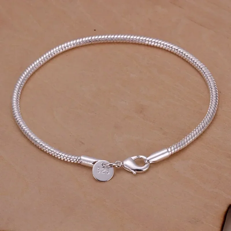 925 Sterling Silver Snake Chain Bracelets para mulheres, charme, senhora, casamento, quente,