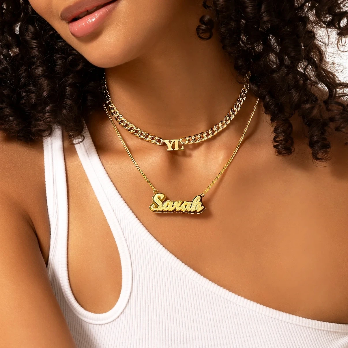 Custom Double Plated Satin Name Necklace18K Gold Plated Personalized Diamond Cut Name Necklace Birthday Gift for Men and Women